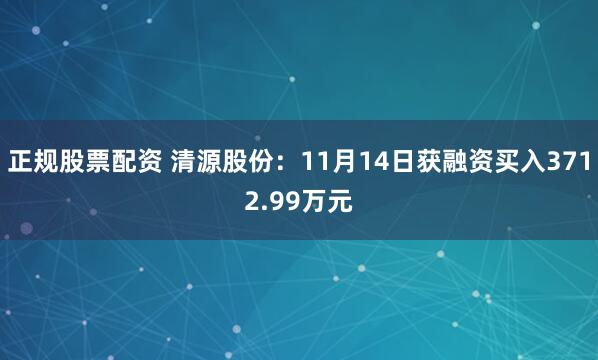 正规股票配资 清源股份:11月14日获融资买入3712.99万元